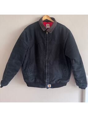 Vintage Black Carhartt J13 Santa Fe Jacket Corduroy Collar Red Quilted Lining